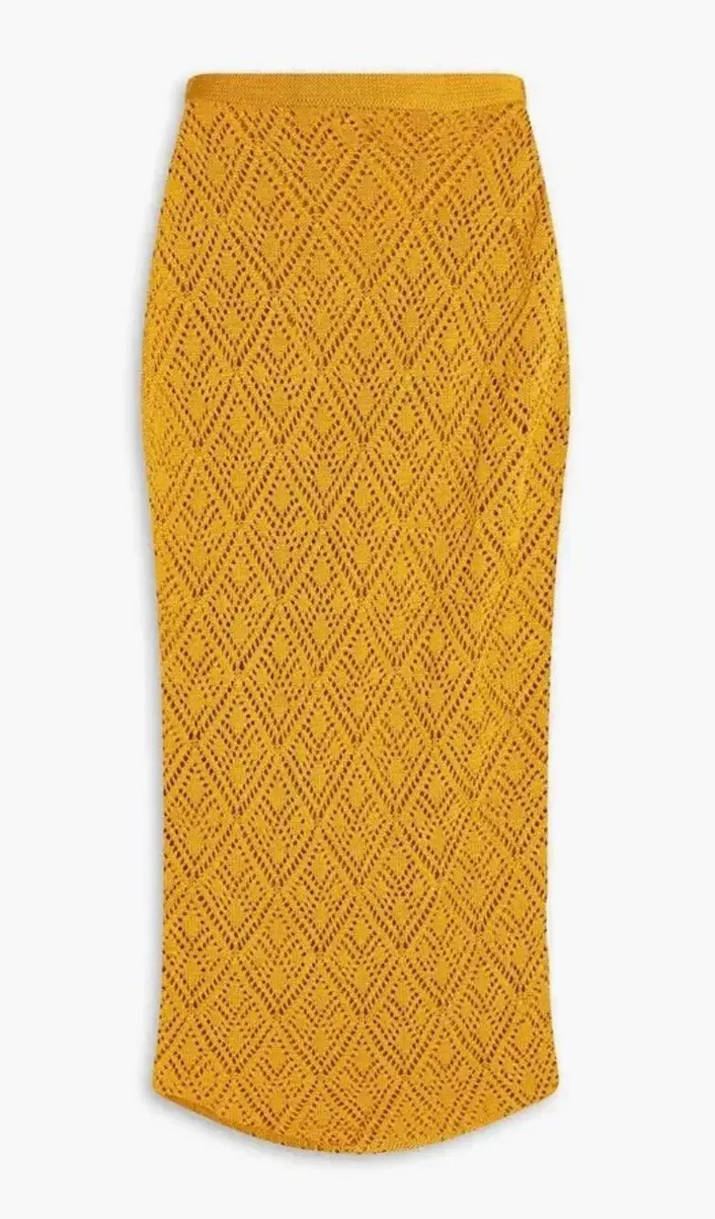 Savannah Morrow The Label Crochet Knit Maxi Skirt in Mango Size XS NWT